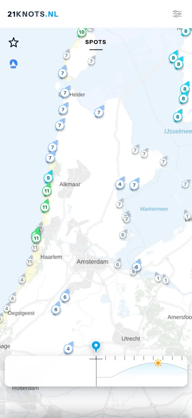 Schermafbeelding van 21knots op een telefoon