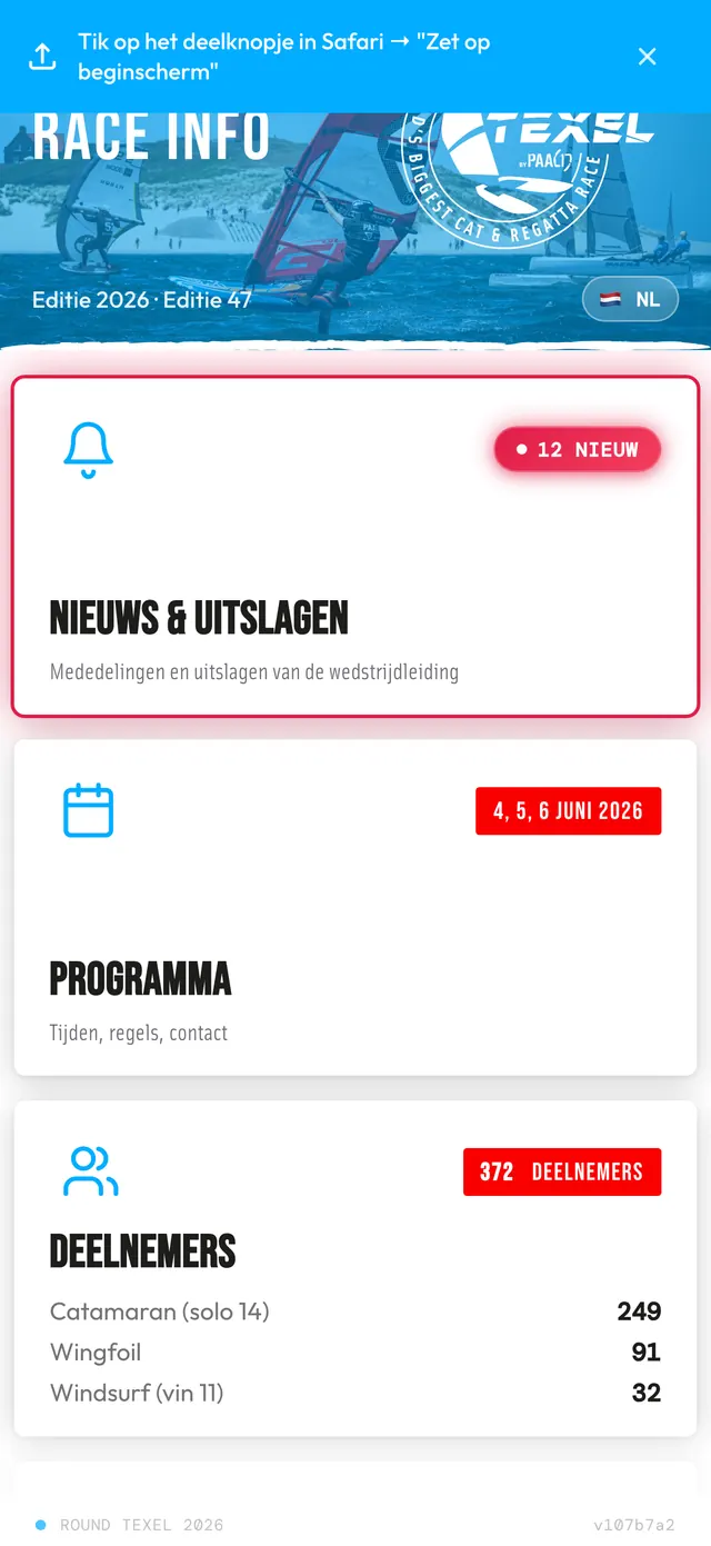 Schermafbeelding van Texel Rating op een telefoon